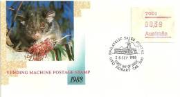 AUSTRALIA FDC POSSUM ANIMAL FRAMA 1 STAMP OF $0.37 POSTCODE:7000 TASMANIA DATED 28-09-1988 CTO SG? READ DESCRIPTION !! - Machine Labels [ATM]