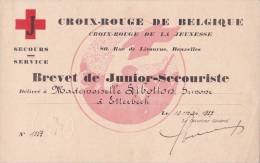 Croix Rouge Belgique, Rue Livourne Bruxelles, Brevet Junior-secouriste, Sibotton Simone Etterbeek 1937 - Diploma's En Schoolrapporten