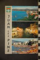 CP, 06, Juan Les Pins Vue Generale Le Carrefour Baudoin Wilson La Nuit La Plage Et Blason Editions MAR 1965 - Juan-les-Pins