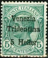 ITALIA, ITALY, TERRE REDENTE, TRENTINO-ALTO ADIGE, 1919, FRANCOBOLLO NUOVO (MLH*), Mi 27, YT 28, Sg 28, Un 28 - Trentin