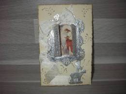 Collagekaart - Met Stof En Zilver Papier - Carte à Tissue - Communion - Kantwerk In Papier - Comunioni