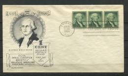 USA 1954 Cover First Day Of Issue G. Washington Strip Of 3 - Storia Postale