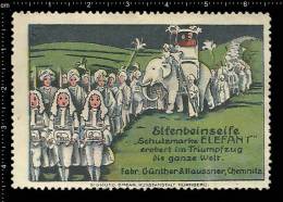 Old Original German Poster Stamp (advertising Cinderella, Vignette, Label, Reklamemarke) Elephant, Elefant, - Elefanten