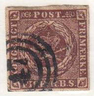 Denmark Used Scott #2 4rs Royal Emblems, Brown Cancel: 3-ring 47 - Gebraucht