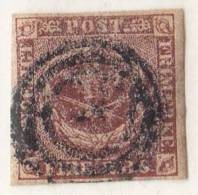 Denmark Used Scott #2 4rs Royal Emblems, Brown Cancel: 3-ring - Gebraucht