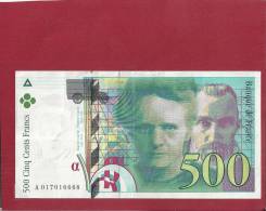 ► EB047 - Billet 500 Francs Pierre Et Marie CURIE 1994 ( A 017016668) - Bon état - Pas De Trou - Pli Milieu - 500 F 1994-2000 ''Pierre En Marie Curie''