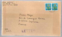 Lettre Cover Sea Mail Du Japon Japan Nippon Pour La France - CAD De 1993 ? / 2 Tp Papillon / Fleur - Cartas & Documentos
