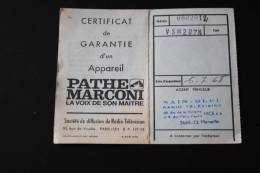 Certificat De Garantie D'un Appareil Pathé Marconi La Voix De Son Maître (le Nain Bleu à Nice) Le 5/7/1968 - Matériel & Accessoires