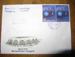 710 Rare Lettre Corée Du Nord DPPK Pyongyang 8 Octobre 1992 Space Espace Stadium Tarif Lettre Pour La France - Asien