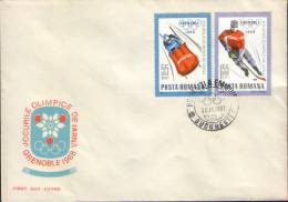 Romania-First Day Cover 1968-Grenoble The Olympic Games,Bob Two People And Hockey - Winter 1968: Grenoble