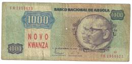 Billet 1000 Kwanza ANGOLA 11 NOVEMBRE 1987 Tamponné Rouge NOVO KWANZA (voir Scan Pour Le Dos) - Angola