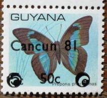 GUYANA Papillons, Butterflies (yvert 651) Surchargé Cancun 81 Neuf Sans Charniere **. MNH - Papillons