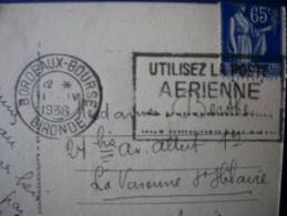 Cachet  BORDEAUX 1938 - UTILISEZ LA POSTE AERIENNE - Tijdelijke Stempels