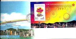 HONG KONG FDC FLOWER ETC. SET OF 1 $5 ON M/S DATED 01-07-1997 POSTMARK 1 CTO SG? READ DESCRIPTION !! - Cartas & Documentos