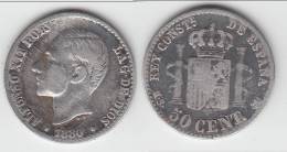 **** ESPAGNE - SPAIN - 50 CENTIMOS 1880 ALFONSO XII - ARGENT - SILVER **** EN ACHAT IMMEDIAT - First Minting