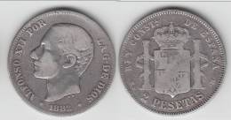 **** ESPAGNE - SPAIN - 2 PESETAS 1882 ALFONSO XII - ARGENT - SILVER **** EN ACHAT IMMEDIAT - First Minting