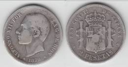 **** ESPAGNE - SPAIN - 2 PESETAS 1879 ALFONSO XII - ARGENT - SILVER **** EN ACHAT IMMEDIAT - First Minting