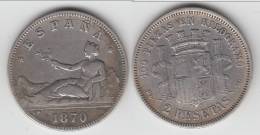 **** ESPAGNE - SPAIN - 2 PESETAS 1870 (1874) DE-M ESPANA - ARGENT - SILVER **** EN ACHAT IMMEDIAT - Premières Frappes