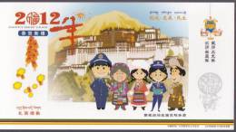 China - Tashi Delek! Cartoon Tibetan, The Potala Palace At Lasha, Tibetan New Year Of Earth Dragon, Prepaid Card - Tibet