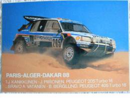Automobile - CPM : Voiture Rallye - Peugeot 205 Turbo 16 - Paris - Alger - Dakar 1988 - Rally Racing