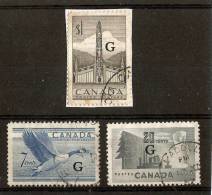 CANADA 1952 - 1953  ´G´. OVERPRINTS SET SG 0193/0195 FINE USED Cat £15 - Sobrecargados