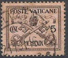 1929 VATICANO USATO CONCILIAZIONE 5 CENT - VTU001-2 - Oblitérés