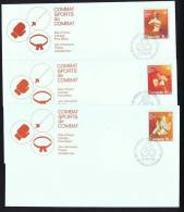 1975  Montreal Olympic Games Fencing, Boxing, Judo Semi-postals  Sc B7-9  On 3 FDCs - 1971-1980