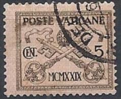 1929 VATICANO USATO CONCILIAZIONE 5 CENT - VTU001-13 - Oblitérés