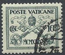 1929 VATICANO USATO CONCILIAZIONE 10 CENT - VTU002-6 - Gebraucht