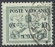 1929 VATICANO USATO CONCILIAZIONE 10 CENT - VTU002-12 - Oblitérés