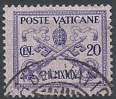 1929 VATICANO USATO CONCILIAZIONE 20 CENT - VTU003-2 - Gebraucht