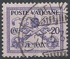 1929 VATICANO USATO CONCILIAZIONE 20 CENT - VTU003-9 - Gebraucht