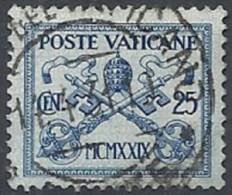 1929 VATICANO USATO CONCILIAZIONE 25 CENT - VTU004-5 - Oblitérés