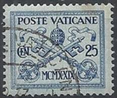 1929 VATICANO USATO CONCILIAZIONE 25 CENT - VTU004-7 - Oblitérés