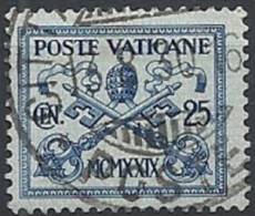 1929 VATICANO USATO CONCILIAZIONE 25 CENT - VTU004-12 - Oblitérés