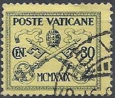 1929 VATICANO USATO CONCILIAZIONE 30 CENT - VTU005-6 - Usati