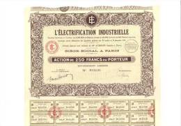 L´électrification Industrielle, Action De 250 Francs - Elektrizität & Gas