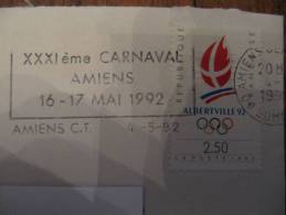 4-1016 Flamme Carnaval Amiens 1992  Carnevale Carnival Karneval On Complete Cover Sur Enveloppe Complète - Karnaval