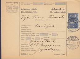 Finland Osoitekortti Adresskort Paket Packet Freight Bill Card JYVÄSKYLÄ 1930 To SEINÄJOKI (2 Scans) - Covers & Documents