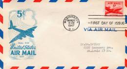 FDC 1947 USA Air Mail Cover - 2c. 1941-1960 Brieven