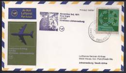 FIRST FLIGHT - Lufthansa LH 552 Kinshasa-Johannesburg - 03 Nov1971 - FDC