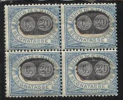 SAN MARINO 1931 SEGNATASSE MASCHERINE SOPRASTAMPATI CENT.20 SU 5 MNH QUARTINA - Impuestos