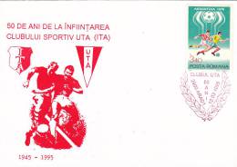 FOOTBALL,1995 UTA  ARAD SPORT CLUB,COVER OBLITERATION CONCORDANTE, ROMANIA - Clubs Mythiques