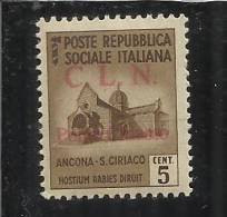 CLN PONTE CHIASSO COMITATO DI LIBERAZIONE NAZIONALE REPUBBLICA SOCIALE 1945 SOPRASTAMPATO D'ITALIA  CENT. 5c MNH - Comité De Libération Nationale (CLN)