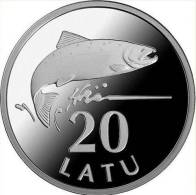 LATVIA 20 Lati Collector Silver Coin Fish Salmon 2013 Proof - Lettonie