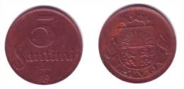 Latvia 5 Santimi 1922 (mint Name Below Ribbon) - Latvia