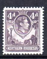 Northern Rhodesia GVI 1938 4d Dull Violet, Very Lightly Hinged Mint (A) - Northern Rhodesia (...-1963)