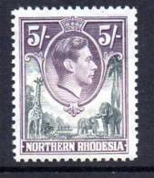 Northern Rhodesia GVI 1938 5/- Grey & Violet, Lightly Hinged Mint - Nordrhodesien (...-1963)