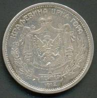 MONTENEGRO 1 PERPER 1912 , UNCLEANED SILVER COIN - Yougoslavie