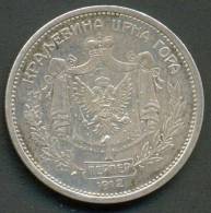 MONTENEGRO 1 PERPER 1912 , UNCLEANED SILVER COIN - Yugoslavia